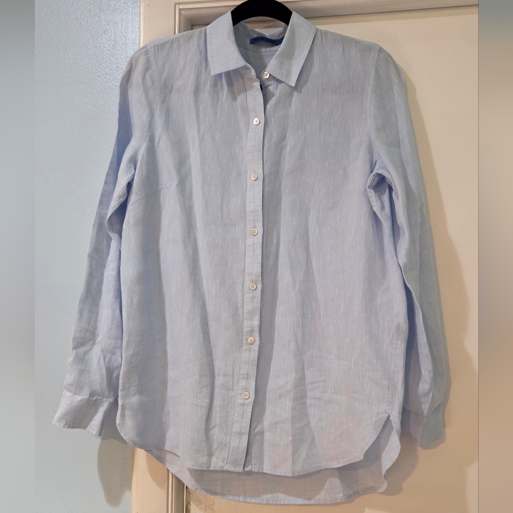 Women's J.McLaughlin Sky Blue Britt Linen Blouse, Size S